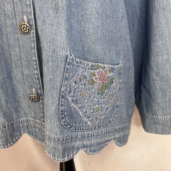 Vintage Southwestern Button Down Denim Blue Shirt Embroidered Pockets Sz LG/XL - Picture 9 of 9